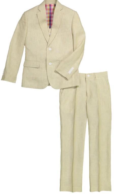 Boys Linen Suit - Toddler Linen Suit - Kids Linen Suit + Tan