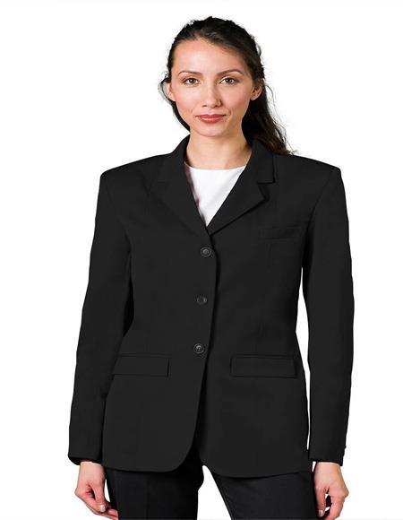 Black Three Button Solid Pattern Women Blazer - Womens Black Tuxedo