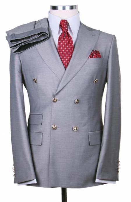 Slim Fitted Cut Mens Double Breasted Blazer - %100 Wool Silver Double Breasted Sport Coat