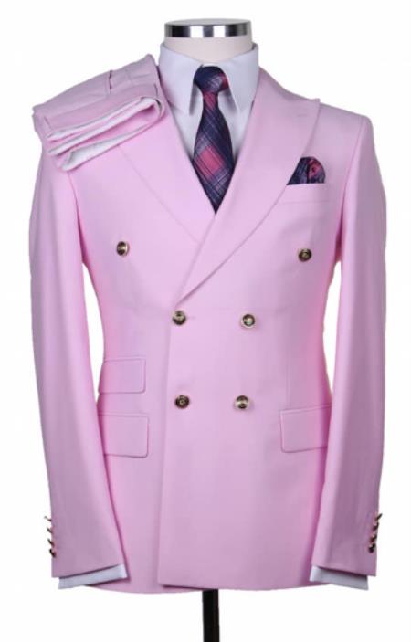 Slim Fitted Cut Mens Double Breasted Blazer - %100 Wool Light Pink Double Breasted Sport Coat