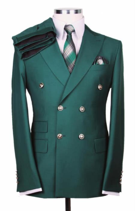 Slim Fitted Cut Mens Double Breasted Blazer - %100 Wool Dark Green Double Breasted Sport Coat