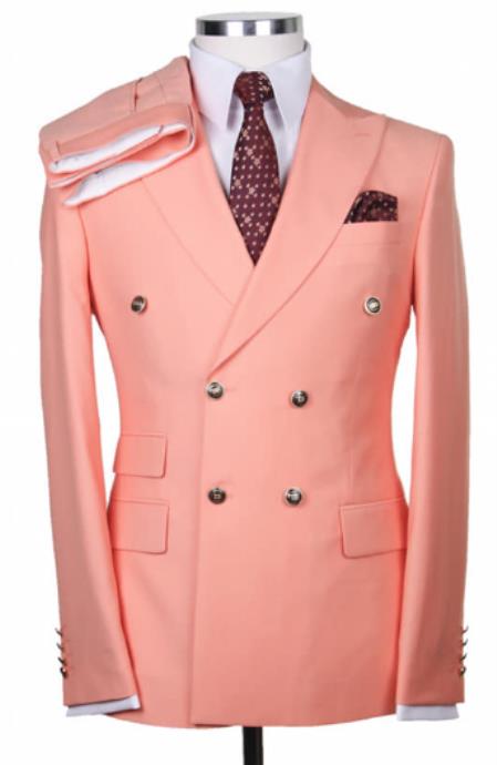 Slim Fitted Cut Mens Double Breasted Blazer - %100 Wool Light Orange Double Breasted Sport Coat