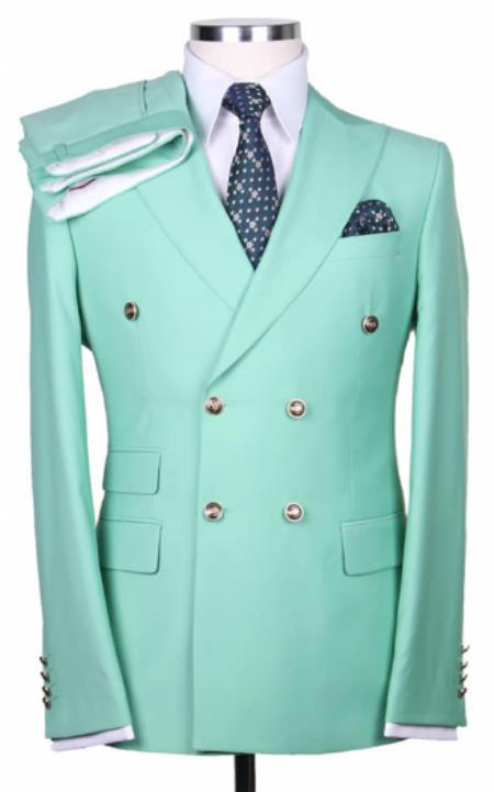 Slim Fitted Cut Mens Double Breasted Blazer - %100 Wool Lime Double Breasted Sport Coat
