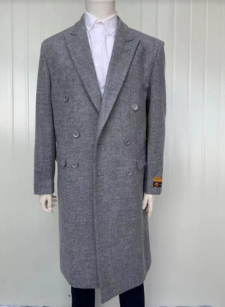 Mens Full Length Wool and Cashmere Overcoat - Winter Topcoats - Grey Coat