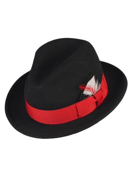 Mens Hat in Black ~ Red - Wool