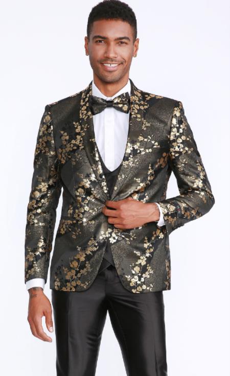 Black and Gold Blazer - Paisley Floral Sport Coat