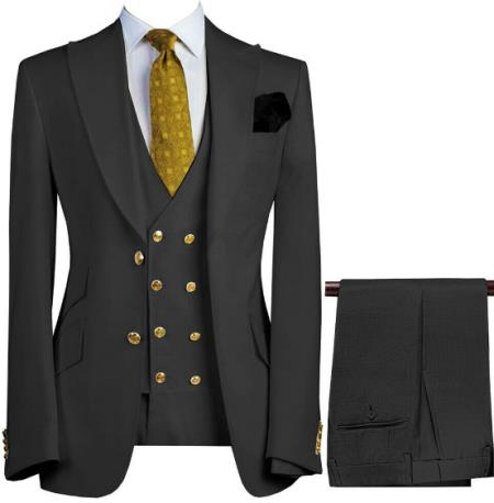 Mens 3-Piece Suit Notch Lapel Black Suit