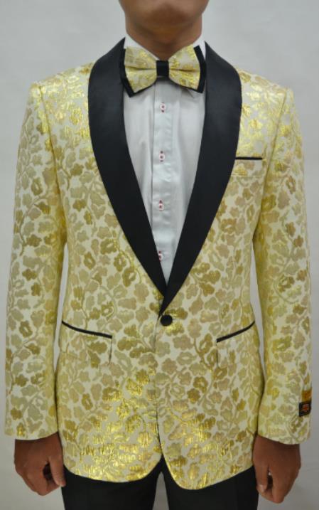 Gold Tuxedo - Ivory and Gold Suit - Champagne Suit with Matching Bowtie