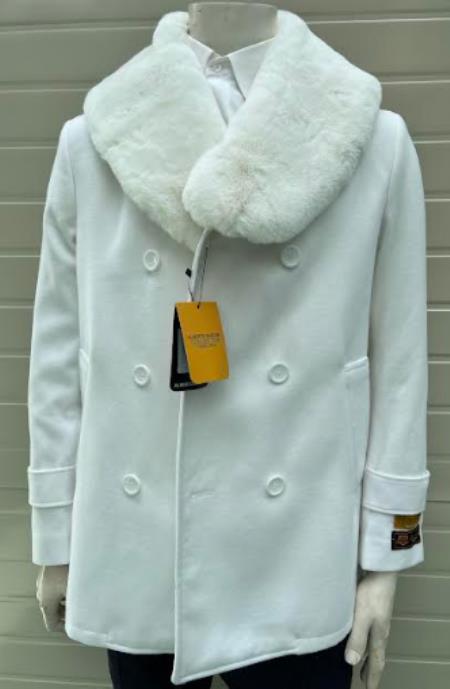 Mens Peacoat - Wool Peacoat - White Coat