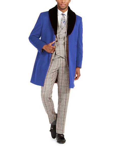 Mens Carcoat - Wool and and Coat With Fur Collar + Royal Blue Coat