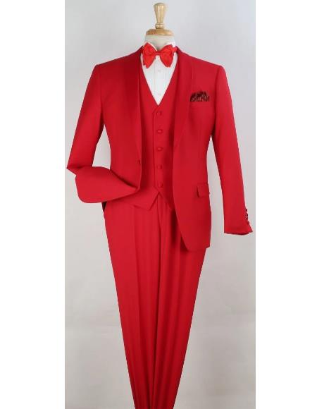 Red Tuxedo - Red Vested Suits - Shawl Collar Style