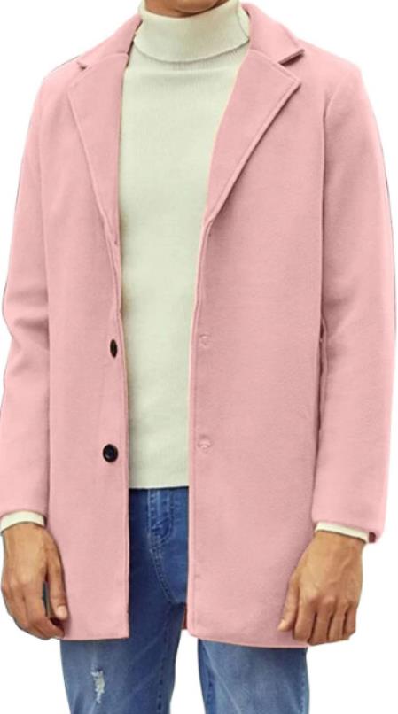 Mens Pink Overcoat - Wool Topcoat