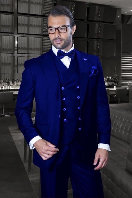 Mens French Blue Suit - Wool