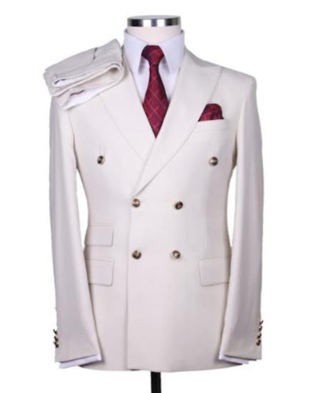 Ivory - Off White - Cream Double Breasted Blazer With Gold Buttons - Sport Coat