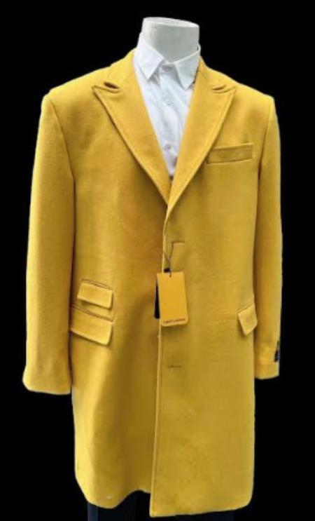 Mens Gold - Yellow Wool Fashion Overcoat - Gold - Yellow Carcoat