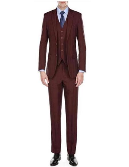 Mens 2 Button Notch Lapel Maroon Suit