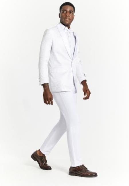 Big And Tall Suit For Men - Jacket + Pants + Bowtie + Pants - White Suit