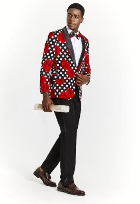 Big And Tall Suit For Men - Jacket + Pants + Bowtie + Pants - Black and Red Suit