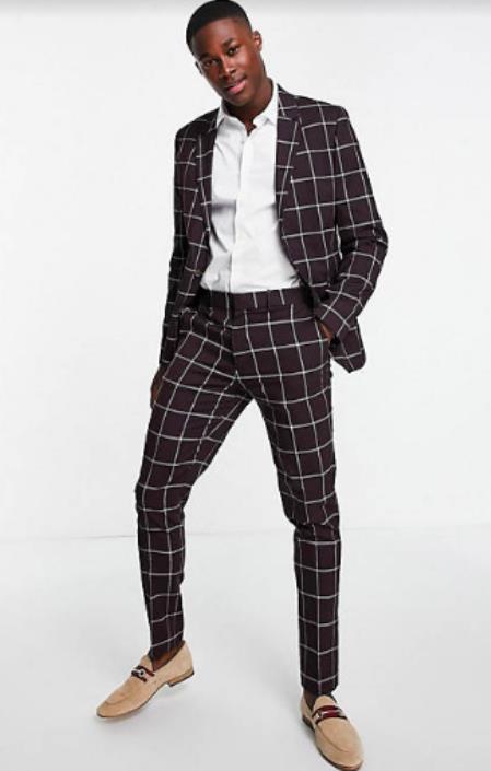 Black Plaid Suit - Black and Bold White Windowpane Suit - 2 Button Suit