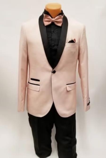 Mens Rose Gold Tuxedo One Button Shawl Lapel Prom and Wedding - Wool