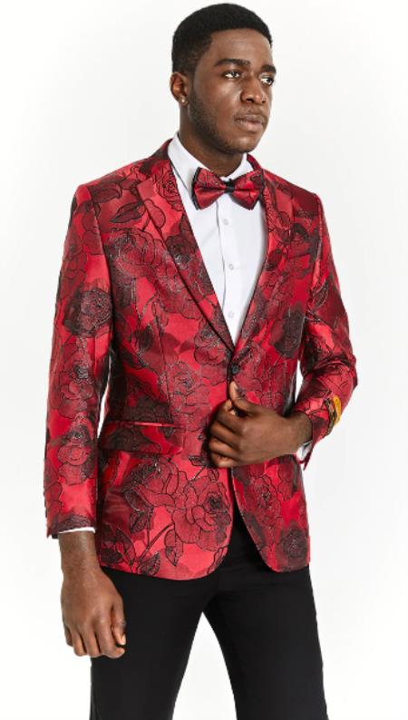 Mens One Button Red Tuxedo Dinner Jacket
