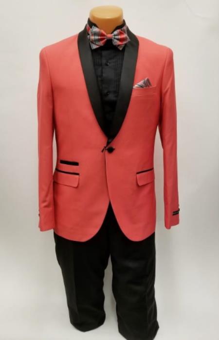 Mens Coral Suits - Prom Suits - Orangish Pink Color - Slim Fit Cut