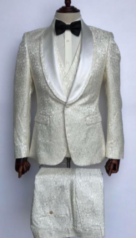 Ivory Suit - Cream Off White Tuxedo - Paisley Suits - Floral Suits