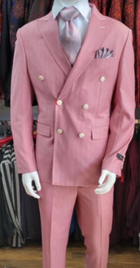 Pink Suit - Double Breasted Pinstripe Suit - Stripe Suit