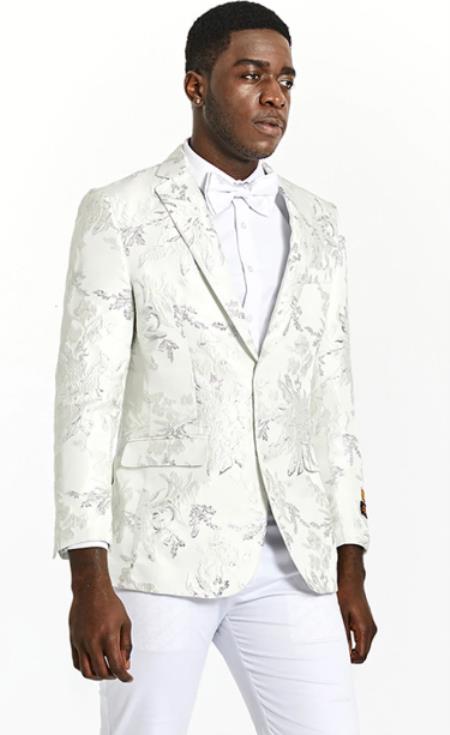 Big and Tall Dinner Jacket - Big Man Sport Jacket - Mens Blazer - White and Silver