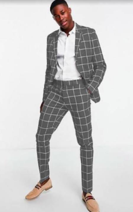 Bold Gangster Plaid Suit - 1920s Mens Fashion Window Pane Suit - Grey