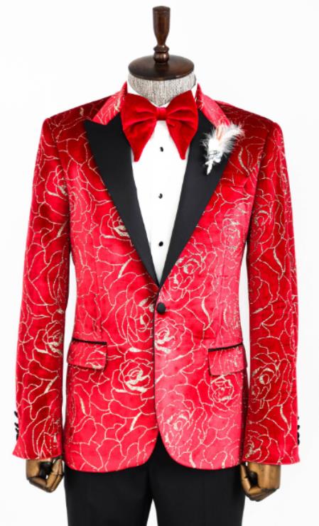 Paisley Blazers - Floral Blazer - Red Tuxedo Dinner Jacket