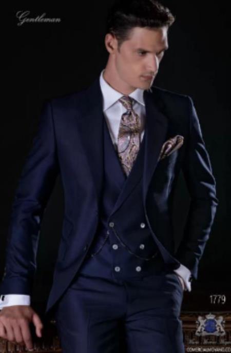 Mens Suits with Double Breasted Vest - Single Button Peak Lapel 