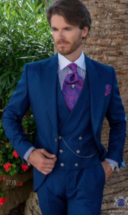 Royal Blue Suits - Cobalt Blue Vested 3 Pieces Suits - Wedding Suit