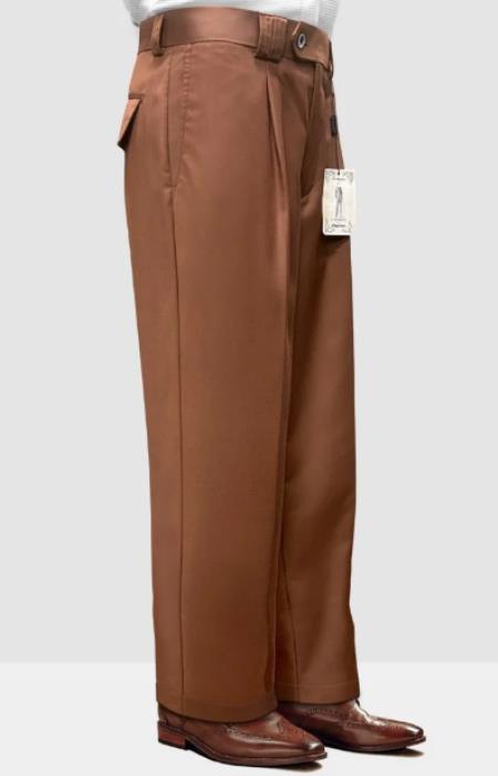 Mens 100% Wool Pant - Pleated Wide Leg - Copper - 100% Percent Wool Fabric