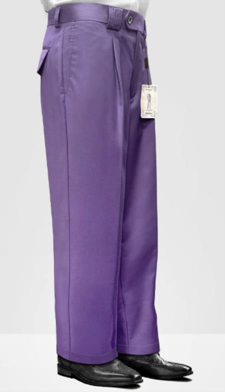 Mens 100% Wool Pant - Pleated Wide Leg - Lavender - 100% Percent Wool Fabric