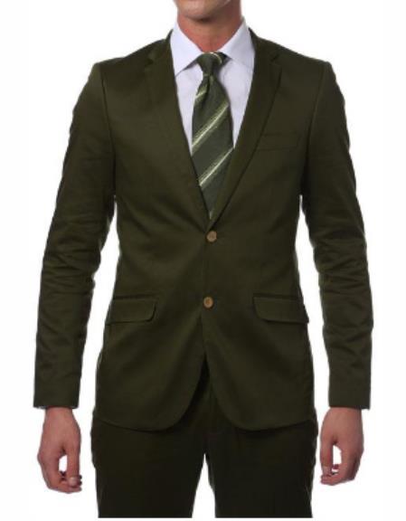 Mens Cotton Fabric Suit - Olive Suit For Summer