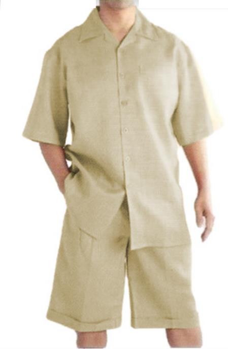 Mens Walking Linen Suits With Shorts + Shorts Natural