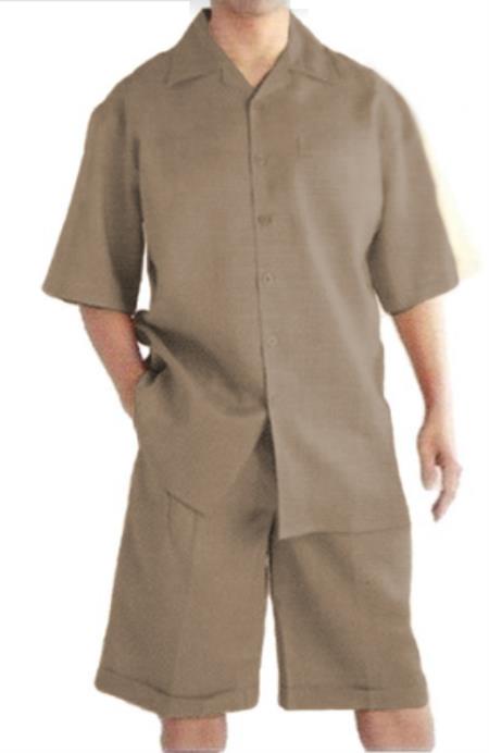 Mens Walking Linen Suits With Shorts + Shorts Oatmeal