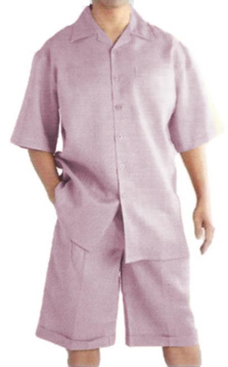 Mens Walking Linen Suits With Shorts + Shorts Pink