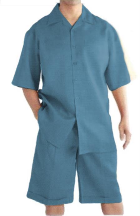 Mens Walking Linen Suits With Shorts + Shorts Power Blue