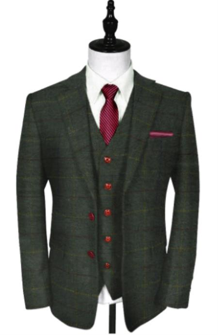 Vintage Suits - Tweed Suits - Herringbone Suits Green