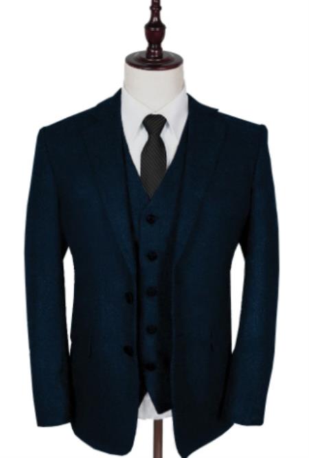 Vintage Suits - Tweed Suits - Herringbone Suits Navy