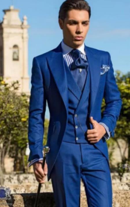 JA56709 Royal Blue Suits - Cobalt Blue Vested 3 Pieces Suit