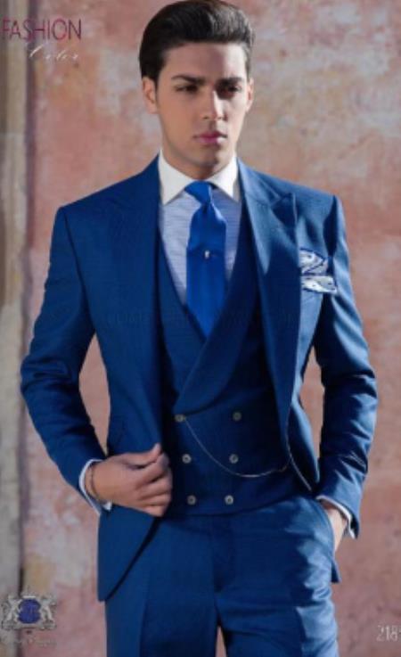 Royal Blue Suits - Cobalt Blue Vested 3 Pieces Suits - Wedding Suit