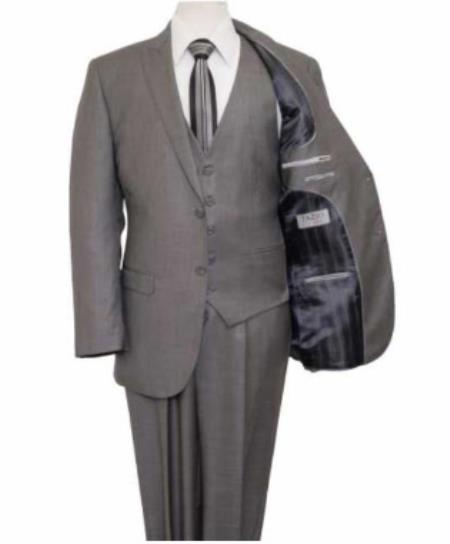 Mens Slim Fit Vested Suit - Slim Fit 3 Pieces Gray Suit - Wool