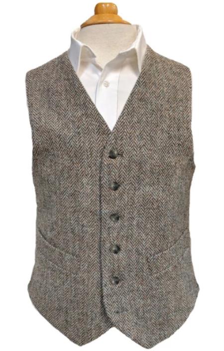 Mens Tweed Vest - Charcoal - Wool