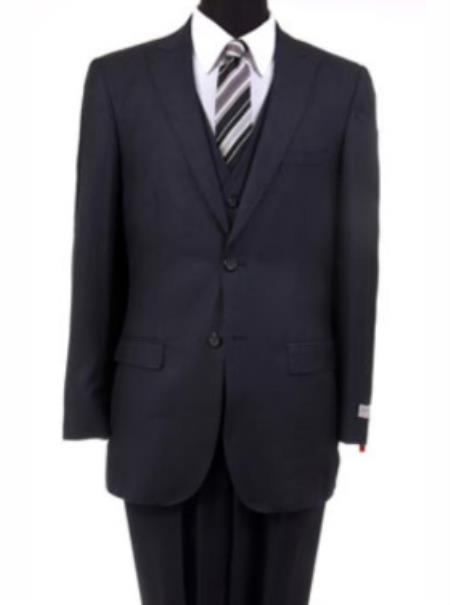 Mens Slim Fit Vested Suit - Slim Fit 3 Pieces Black Suit - Wool