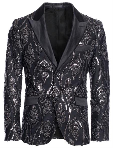 Sequin Blazer - Black - Silver Sequin Tuxedo