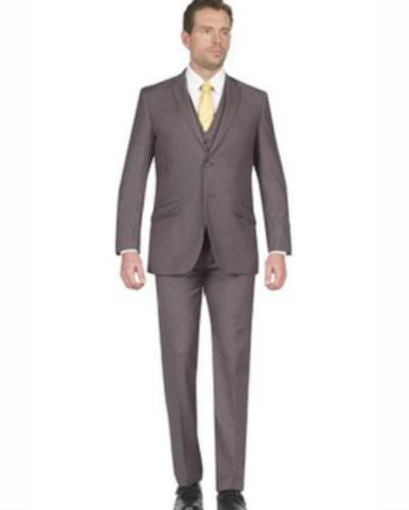 Mens Slim Fit Vested Suit - Slim Fit 3 Pieces Mid Grey Suit