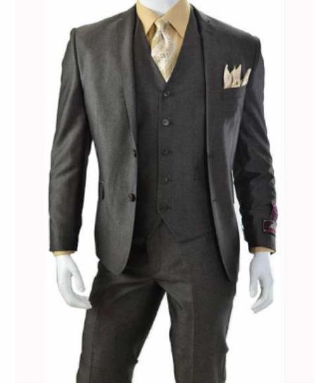 Mens Slim Fit Vested Suit - Slim Fit 3 Pieces Brown Suit
